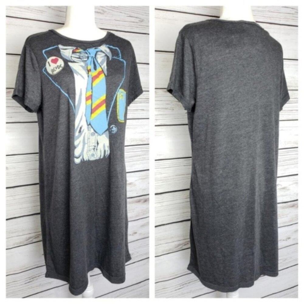 Junk Food AC/DC Shirt Dress Gray Graphic Band Size XS Summer Casaul Spring